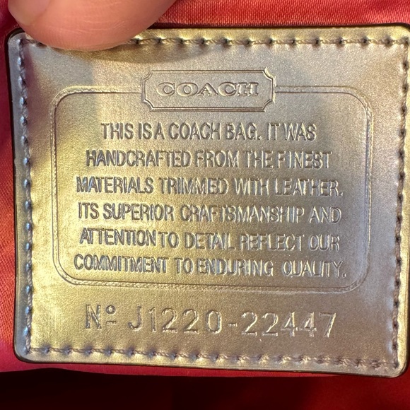 Coach gold and tan jacquard fabric tote with tan trim, pink satin lining. - Picture 12 of 12